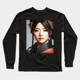 Female Samurai - Realistic Portrait Long Sleeve T-Shirt